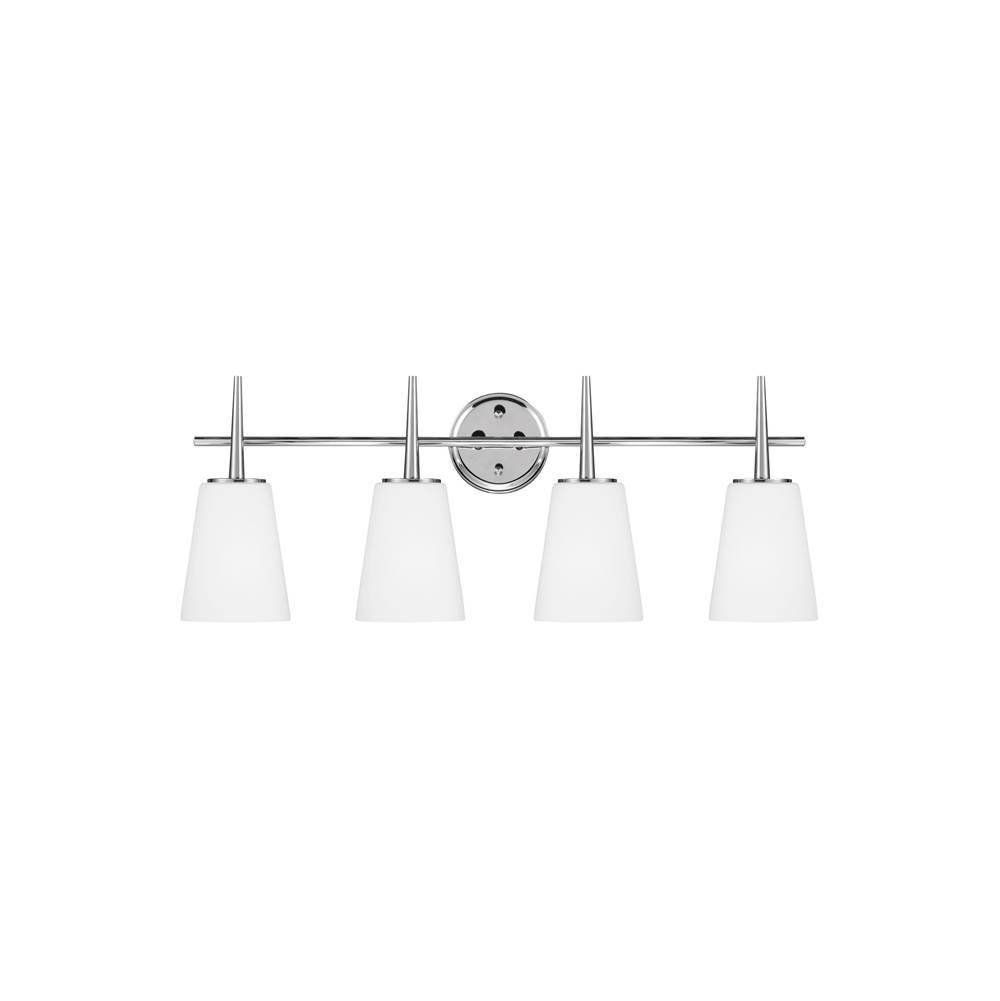 Generation Lighting Driscoll Contemporary 4-Light Led Indoor Dimmable Bath Vanity Wall Sconce In Chrome Silver Finish With Cased Opal Etched Glass