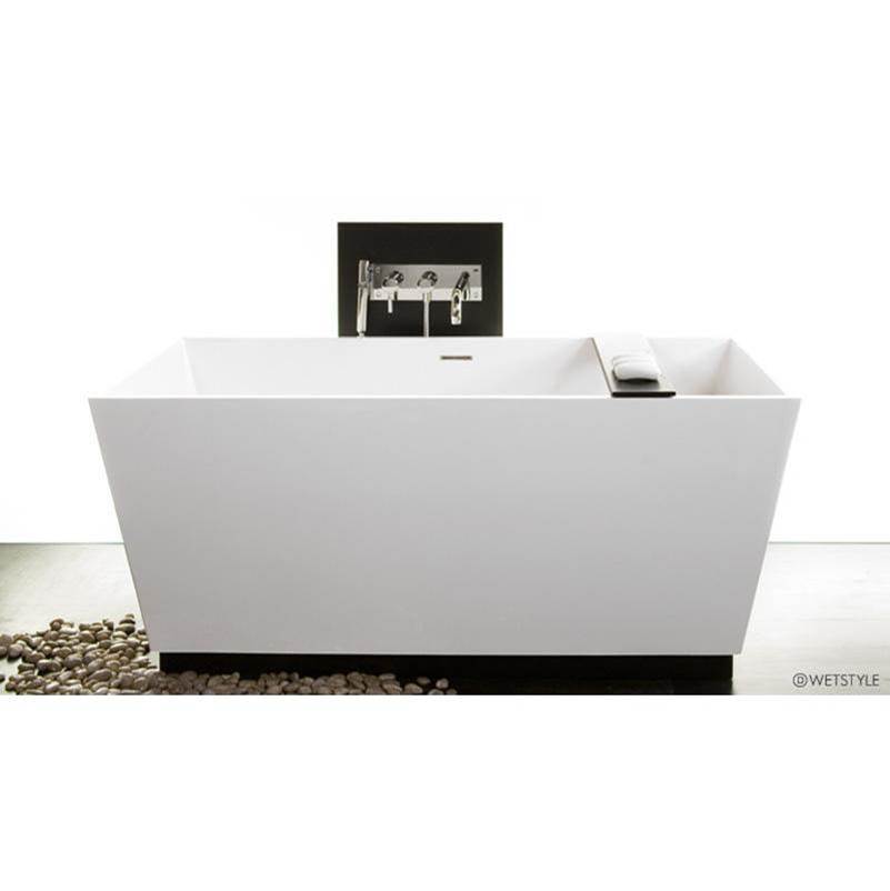 WETSTYLE  Canada Cube Bath 60 X 30 X 24 - FS - Built In Nt O/F And Pc Drain - Wood Plinth Torrefied Eucalyptus - White Matte